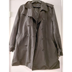 Twenty One Mens Large Double Breasted Raincoat Trenchcoat Black Lined L EUC